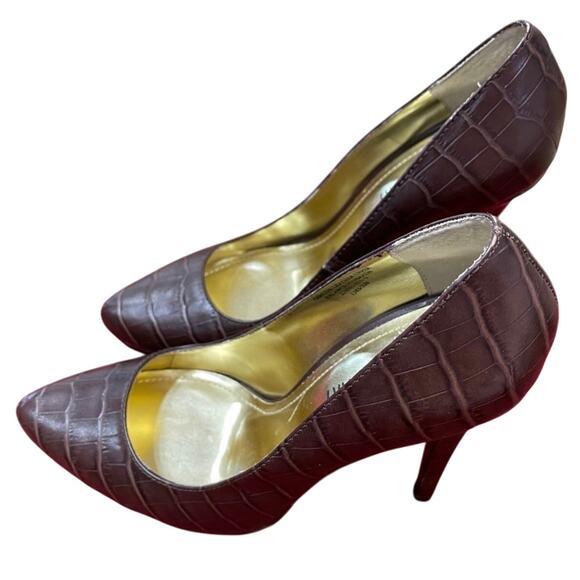 Womens Colin Stuart Chocolate Brown Crocodile Pattern Leather High Heels -Size 9 - Picture 7 of 9